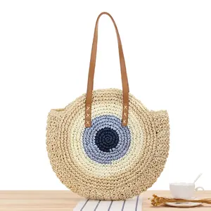 Strand tasche Stroh rund weben Sommer benutzer definierte Schulter Tasche Rattan Tasche neue Sommer Frauen Mode Sommer Strand tasche