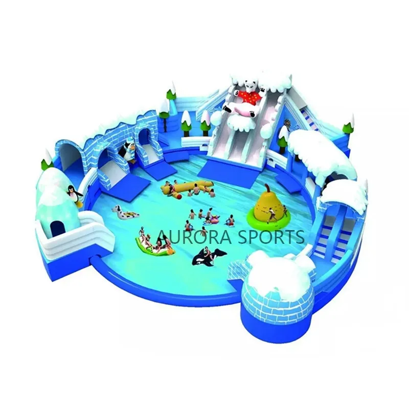 لعبة ترامبولين للاستخدام في الأماكن المفتوحة, قابلة للنفخ ، أرضية تجارية للبالغين ، ملاهي مائية مع مسبح