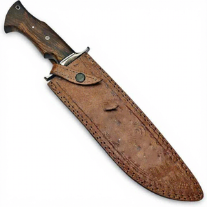 Couteau Bowie artisanal en acier Damas personnalisé pour le camping, la chasse et la survie, avec étui en cuir et manche en bois - Product Image 4