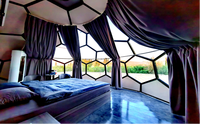 Dôme de glamping géodésique en verre trempé bleu pour hôtel-resort, durée de vie de 20 ans, style luxueux, maison igloo