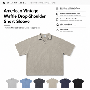 Conjunto de Polo de Punto Waffle de 235g para Hombre, Mezcla de Algodón Premium, Camiseta de Manga Corta y Pantalones Cortos, Estilo Vintage Lavado, Atuendo Casual de Verano - Product Image 6