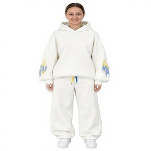 Sudadera con Capucha Extra Grande para Mujer, con Bordado en las Mangas, de Algodón Blanco, Estilo Otoñal, Hombros Caídos, Manga Larga - Product Image 1