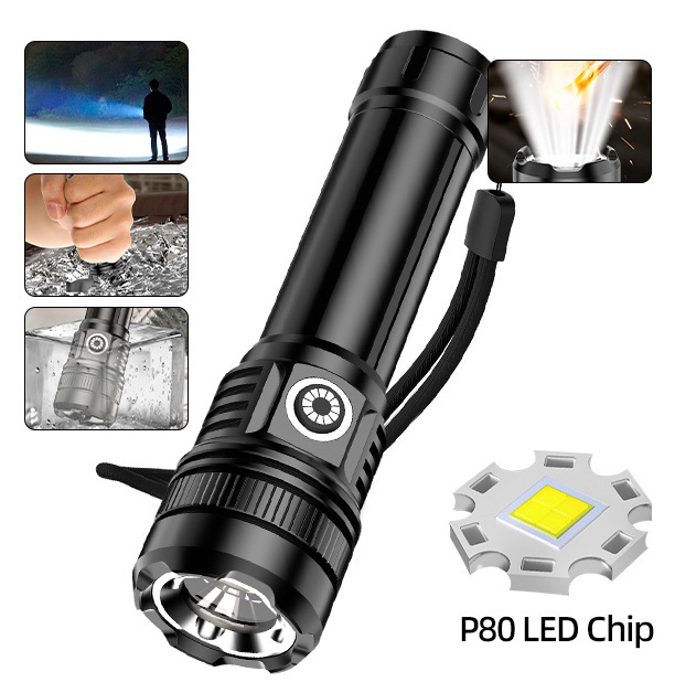 1000M Long Range White Laser Flashlight Rechargeable Tactical Torch with Fire Ignition Function for Camping Hiking Emergency