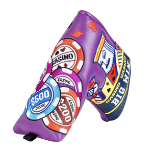 Housse <span class=keywords><strong>de</strong></span> tête <span class=keywords><strong>de</strong></span> club <span class=keywords><strong>de</strong></span> golf <span class=keywords><strong>de</strong></span> luxe en cuir PU violet brodé, magnétique, pour putter mallet et driver, motif jeton <span class=keywords><strong>de</strong></span> <span class=keywords><strong>poker</strong></span>, vente en gros - Product Image 6