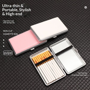 <span class=keywords><strong>Étui</strong></span> à cigarettes fin en métal pour femmes, capacité de 20 cigarettes, grande capacité, bande élastique, portable - Product Image 2