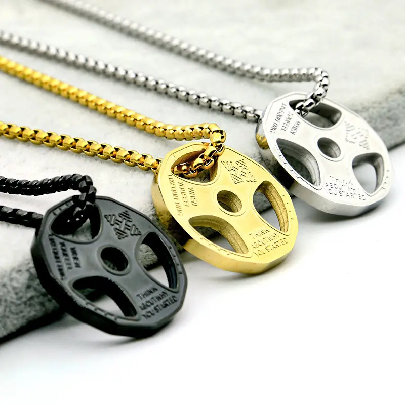 Creative Design Sport Fitness Jewelry Gym Bodybuilding Necklaces 316L Stainless Steel Barbell Pendant Necklace Jewelry