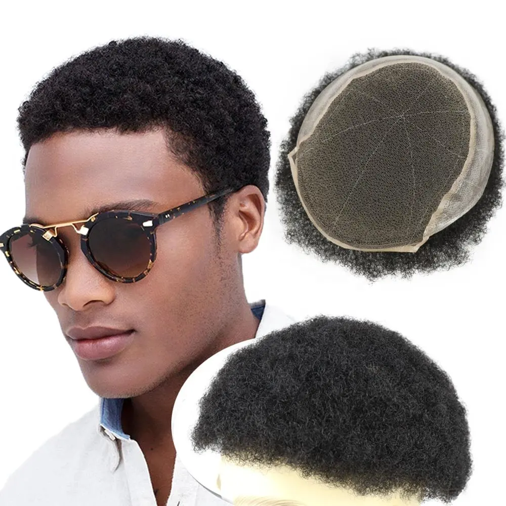 Моно афро кудрявые завитые швейцарские кружева парик мужские тонкие волосы мужские волосы натуральные человеческие волосы парик афро парик для черных мужчин