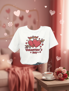 Romantic Valentine's Day T-Shirt Women Plus Size Crop <b>Top</b> Love <b>Heart</b> Arrow <b>Print</b> Casual Round Neck Spring Summer Short Sleeve - Product Image 2
