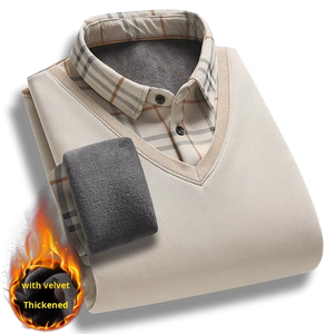Pull en molleton épais <span class=keywords><strong>pour</strong></span> <span class=keywords><strong>homme</strong></span>, style décontracté, col à revers, manches longues, tricoté, effet deux-pièces, <span class=keywords><strong>pour</strong></span> l'automne et l'hiver - Product Image 3