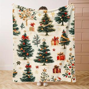 Christmas Christmas Tree Santa Reindeer Flannel <b>Blanket</b> Throw <b>Blanket</b> Nap <b>Blanket</b> Party Decor Xmas Gift Machine Washable - Product Image 1