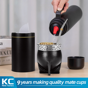 Kits de Yerba Mate en cuir fait main impérial d'Argentine Fiole thermo moderne en acier inoxydable <span class=keywords><strong>à</strong></span> motif croisé avec paille Bombilla - Product Image 6