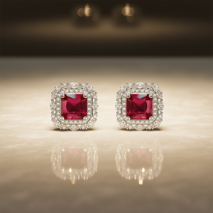 Orecchini a lobo classici con rubino, taglio Princess, in lega, gioielli da festa da donna, design geometrico, montatura a griffe, orecchini alla moda - Product Image 2
