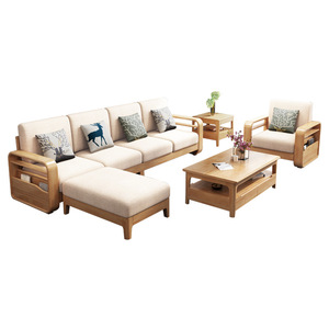 Nordic Solid Wood L Shaped Sofa With Chaise Lounge Convertible Living Room Set Natural Wood Color - Product Image 4
