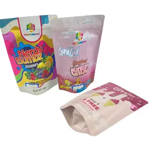 Op Maat Bedrukte Stand-Up Hot Sealed Food Grade Plastic Verpakking Driezijdige Verzegelde Ritssluiting Suikerspin Zak