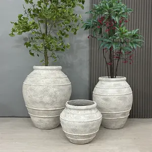 Traditional Design Relief Large Cement Floor Flower Pot Minimalist Home Decor for Corner Planter