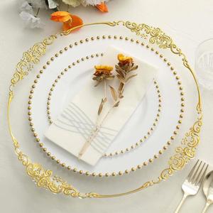 7.5 Inch Plastic Dessert <b>Plates</b> with Gold Beads White Clear Salad <b>Plates</b> Bulk Disposable Tableware for Catering Events - Product Image 2