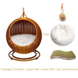 이동식 쿠션이있는 수제 천연 등나무 애완 동물 해먹 교수형 바구니 고양이 개를위한 친환경 쿨 - Product Image 5