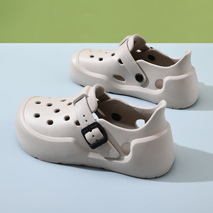 Sabots pour femmes, confortables et antidérapants, en EVA, à semelle épaisse et ajourée, avec bout couvert, pour l'été, rehaussant de 3 cm - Product Image 3