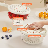 Panier de lavage pour fruits et légumes, récipient de rangement alimentaire de cuisine avec poignée pliable, fonction d'égouttage, chauffable et étanche
