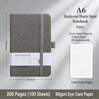 Carnet A5 à couverture rigide grise avec élastique, pages lignées, couverture personnalisée, pages intérieures couleur