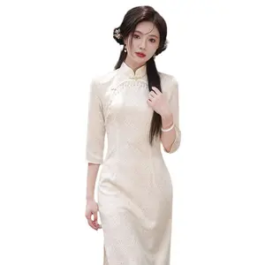 2024 Dameskleding Elegante Sexy Formele Jurk Met Retro Stijl Van De Republiek China En Een Zeven Kwart Mouw Cheongsam