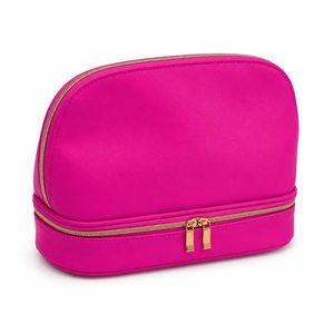 OEM Cosmetic Bag Premium Cross Grain PU Leather <b>Makeup</b> <b>Case</b> with Separate Bottom Storage Compartment - Product Image 1