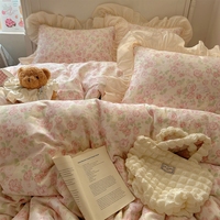 Ensemble de couette de style princesse en coton pur de qualité, 11 pièces, résistant à l'eau, fil double couche léger, dentelle