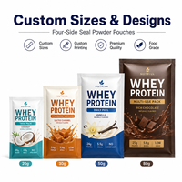 Sachet de poudre protéinée imprimé sur mesure, scellé sur quatre côtés, qualité alimentaire, haute barrière, emballage plat individuel pour compléments alimentaires