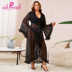 روب نسائي طويل منفوش ورومانسي بتصميم مكشكش، لانجيري مثير، قميص نوم جذاب، ملابس نوم، أرواب للعرائس - Product Image 4