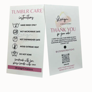 Instrucciones de cuidado del producto de doble cara personalizadas Tarjetas de visita Información del producto Instrucciones de lavado Tarjetas de guía para el paquete - Product Image 1
