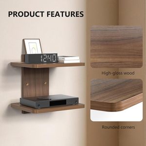 Wall Mounted Double Layer <b>Shelf</b> Solid Wood Storage <b>Rack</b> For Living Room Bedroom Electronics Books Durable Design - Product Image 2