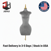 Mannequin de présentation demi-corps femme grande taille en velours gris, en plastique PP, avec support trépied réglable, accessoire multifonctionnel