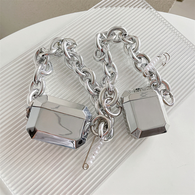 Ударопрочный 3D Серебряный чехол с штырьковой цепью для Airpods 1 2, чехлы, портативный дизайн, зарядный бокс, аксессуары, чехлы для Airpod Pro
