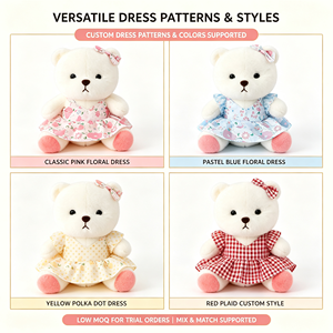 Oso de Peluche Blanco Suave de 8 Pulgadas, Juguete de Peluche con Vestido, Premio para Máquina de Arcade de Centro Comercial, Compra Directa de Fábrica - Product Image 3