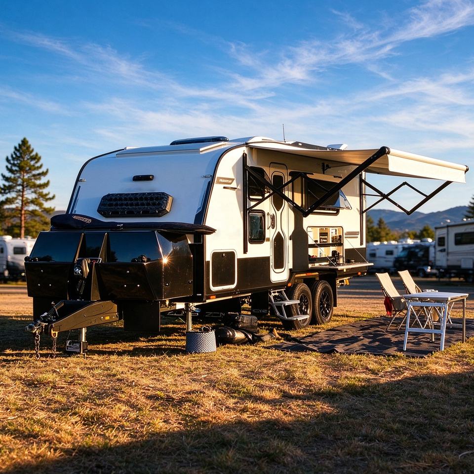 Windows Black Travel Trailer Black White Camper Trailer Dual Axle with Multiple ...