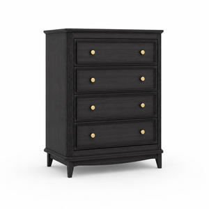 Commode classique en placage de bois noir avec détails en bois massif et poignées dorées - Product Image 2