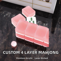 Ensemble personnalisé de 4 pièces avec des jetons de mahjong américains à trois couches, design gravé au laser, emballage personnalisé classique en acrylique