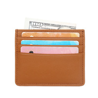 Pemegang kartu kredit kulit asli pemblokir RFID mewah Logo timbul kustom Premium dompet tempat kartu kredit