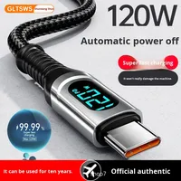 Kabel USB tipe-c pengisian daya Cepat PD 120W, kabel USB tipe-c pria dengan tampilan LED, jaket PVC dan pelindung jalinan untuk penggunaan komputer, kabel Data