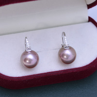 Boucles d'oreilles clous en perle blanche de déesse, perle Edison violette de 11-12 mm, fort lustre, faible défaut, tendance mode mariage