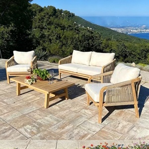 Divano in Alluminio con Finitura Effetto Legno Antiruggine, Cuscini Ergonomici e Corda Intrecciata per Balconi e Aree Relax - Product Image 2