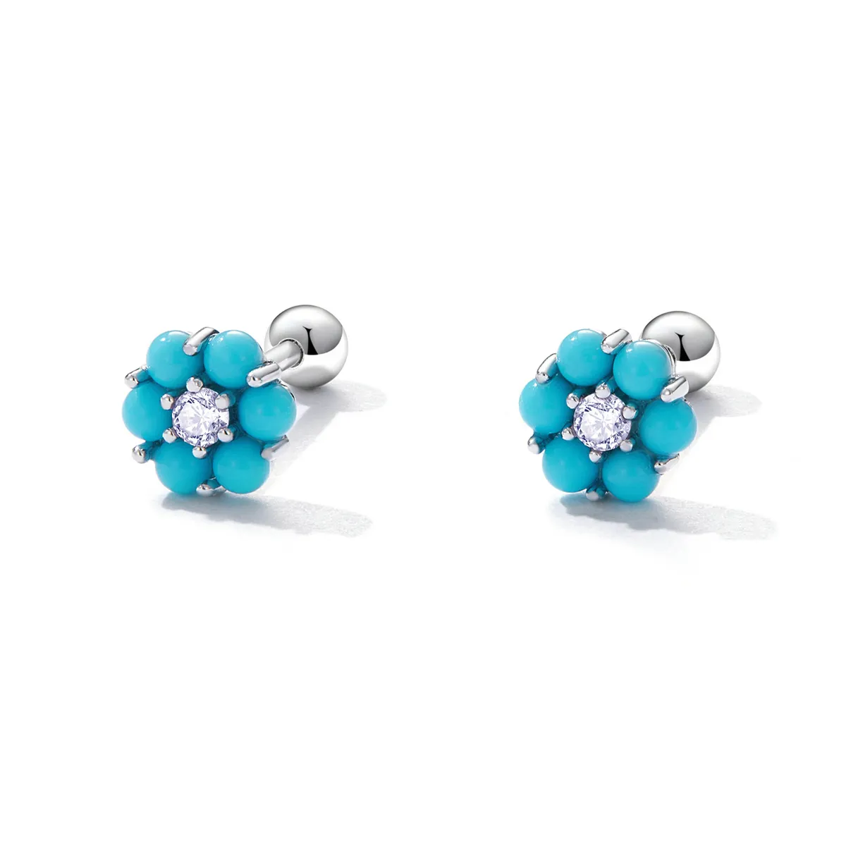 Fashion sterling silver turquoise floral earrings simple blue zircon flower shaped earrings