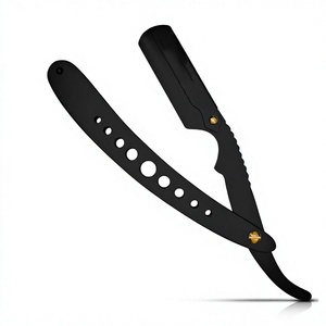 MORGANS INDUSTRIES Navaja de Afeitar Negra de Acero Inoxidable con Hoja y Mango para Barbería, Herramienta de Afeitado Facial de Una Sola Hoja - Product Image 1