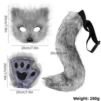 Masque de renard en peluche doux pour Halloween, gants et queue, ensemble fait main, accessoires de cosplay animal pour enfants - Vente chaude