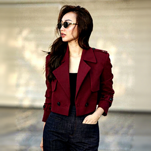 Blazer court pour femme B959, veste à revers à bouton unique, manches longues, coupe-vent, anti-plis, élégante, vêtement d'extérieur automne, coton, Vietnam - Product Image 1