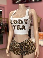 Vente flash - Ensemble sexy à imprimé léopard avec short à paillettes sans manches, tenue de club Y2K pour femmes, tenue de festival, streetwear tendance pour filles