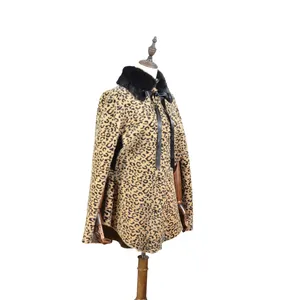 Atacado Primavera Nova Moda Preto Macio Fur Collar Luxo Sexy Leopardo Imprimir Casaco Mulheres