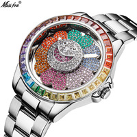 Montre de luxe pour homme en acier inoxydable, style Hip Hop, avec cadran rotatif floral, incrustée de diamants, couleur or