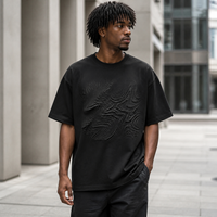 Kaos Pria Oversize Hitam Katun 220GSM Custom dengan Cetak Puff Tonal untuk Label Pribadi