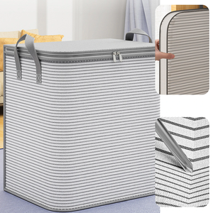 Caja de almacenamiento de ropa, bolsa de almacenamiento de edredón con patrón de <span class=keywords><strong>rayas</strong></span> con asa, cierre con cremallera, organizador sin polvo para edredones de sábanas - Product Image 4